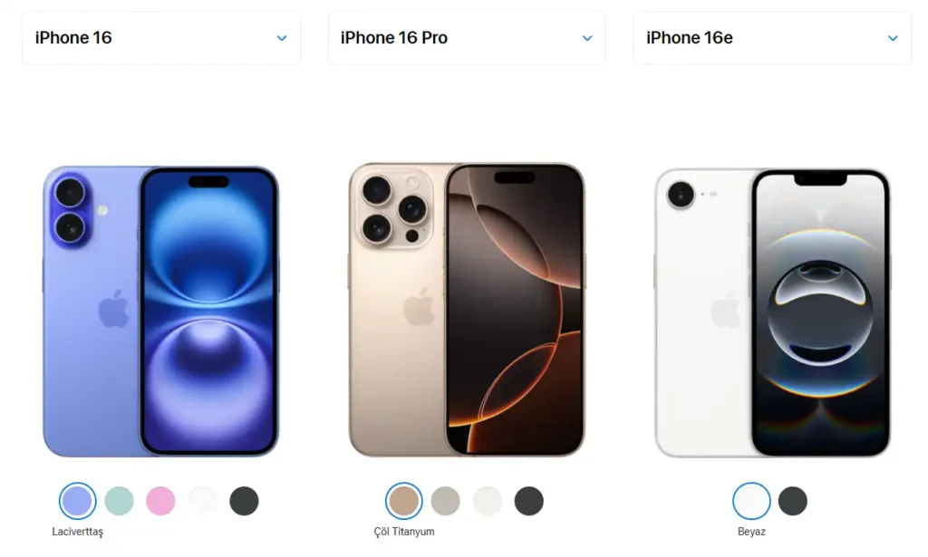 iPhone 16e iPhone 16 pro iphone 16 karşılaştırma