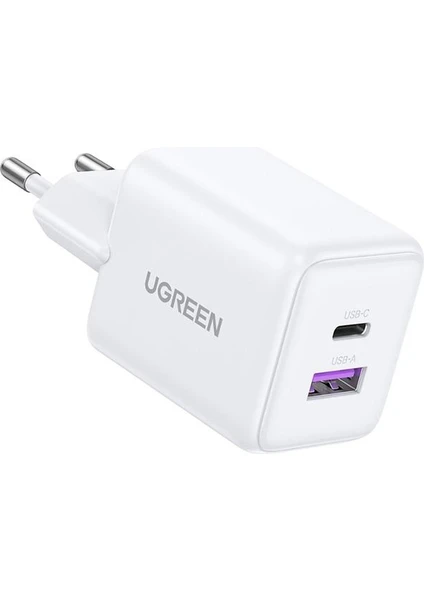 UGREEN 30W Gan Hızlı Şarj Cihazı 2 Portlu, 1xusb-A, 1xusb-C, - Beyaz