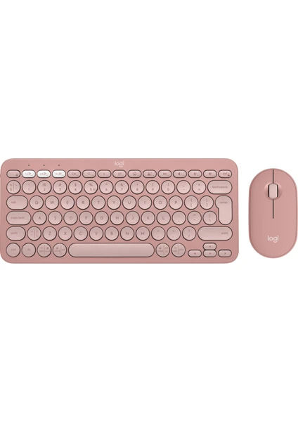 Logitech Pebble 2 Set Çoklu Cihaz Özellikli Sessiz Kablosuz Türkçe Q Klavye ve Mouse Seti - Pembe