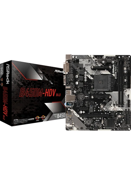 Asrock B450M-HDV R4.0 AMD B450 3200+MHz (OC) DDR4 Socket AM4 mATX Anakart (ASRB450M-HDVR4)